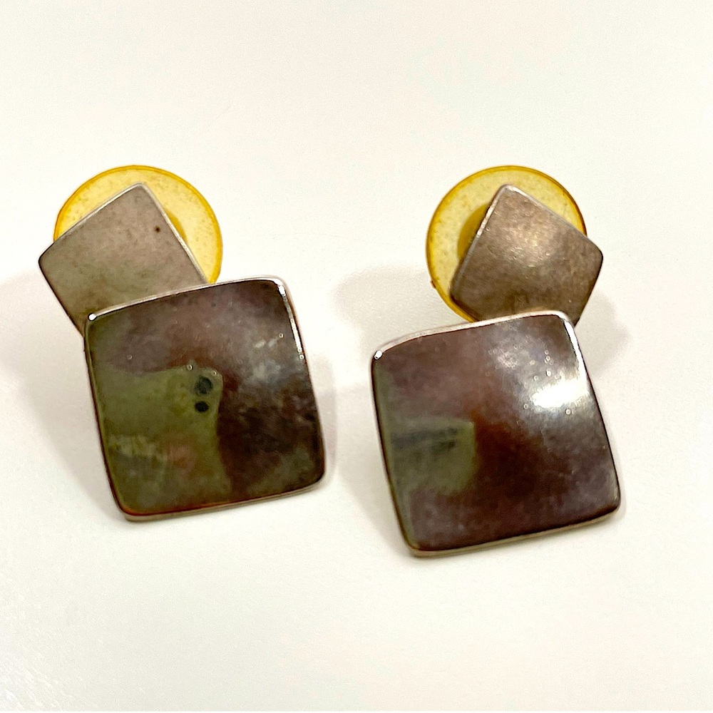 Vintage Silver Tone Geometric Abstract Contemporary Party Retro Dangle Earrings